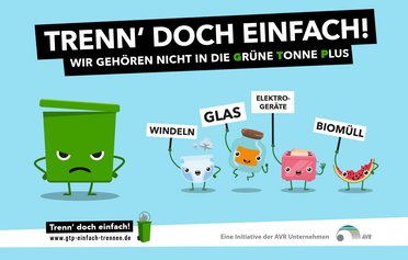 Auf der Infografik für die Grüne Tonne Plus wird zum Trennen von Müll aufgerufen