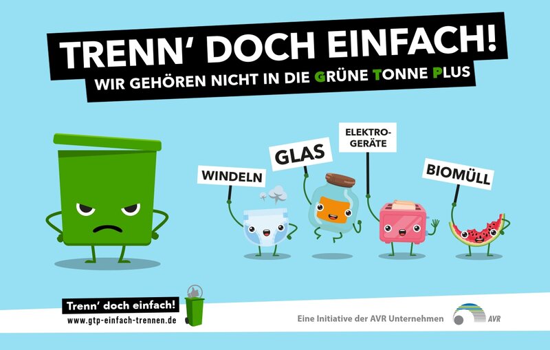 Auf der Infografik für die Grüne Tonne Plus wird zum Trennen von Müll aufgerufen