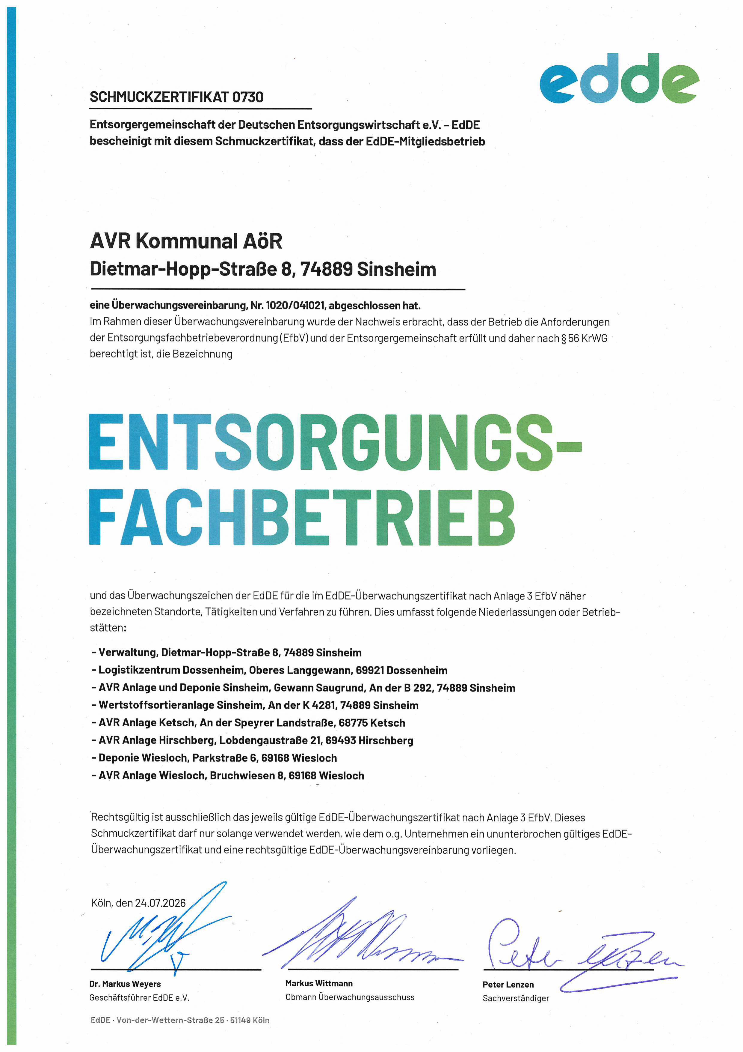 Zertifikat "EdDe"